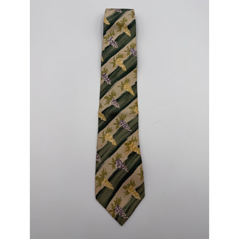 Yves Saint Laurent Necktie 100% Silk Tie Green Beige Floral Abstract Print Tie - Picture 2 of 9